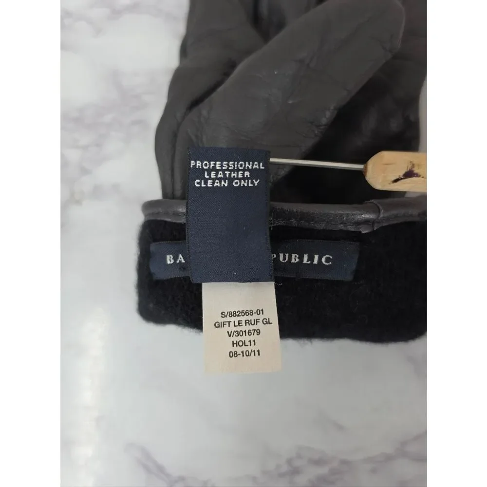 Banana Republic Gray Leather Driving Gloves With Ruffled Cuff Wool Lining